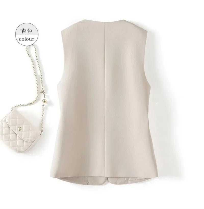 Ladies Casual Fashion Blazers Vest Coat Spring Autumn Female Cardigan Sleeveless Jacket Korean Women With Lining Suit Waistcoat