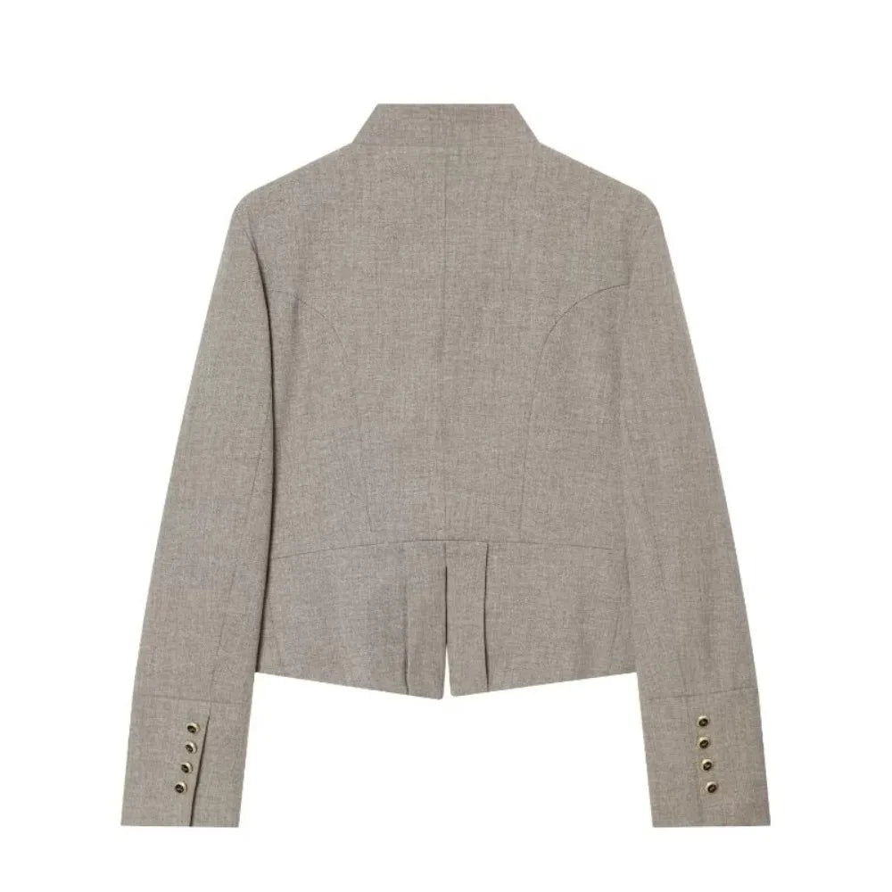 Elegant Women Tailored Blazers with Lapel Buttons New in Fitted Blazer with False Double Welt Pockets Spring Taupe Brown Outwear