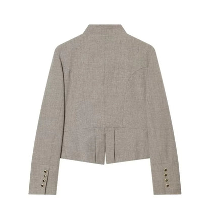 Elegant Women Tailored Blazers with Lapel Buttons New in Fitted Blazer with False Double Welt Pockets Spring Taupe Brown Outwear