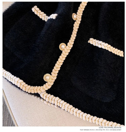 Spring And Autumn Annals Female New V-neck Knitted Mink Velvet Vest Women Xiaoxiangfeng Sweater V-neck Vest Shoulder Tops Jacket
