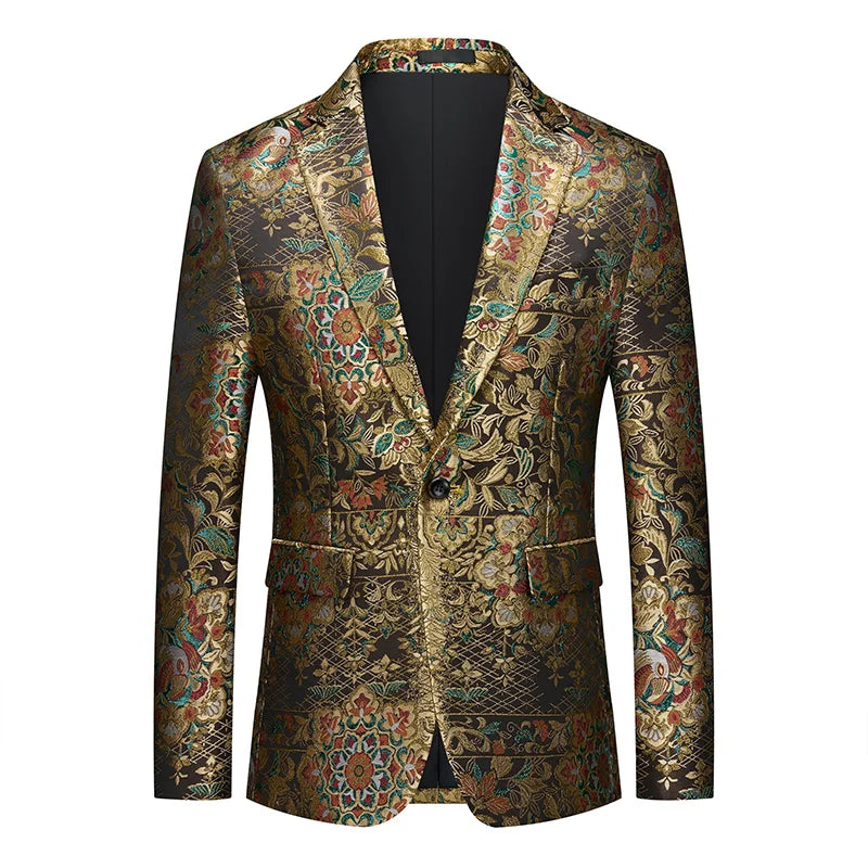 Men's Printed Suit Jacket – Paisley Floral Single Breasted Party Blazer for Men – Plus Size