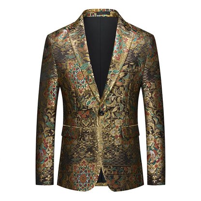 Men's Printed Suit Jacket – Paisley Floral Single Breasted Party Blazer for Men – Plus Size