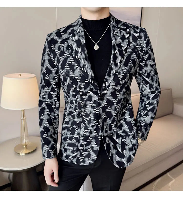 Jacquard Denim Korean Slim Fit Suit Coats 2025 New High Qualitys Fashion Men Slim Fit Business Formal Social Suit Jacket 4XL-M