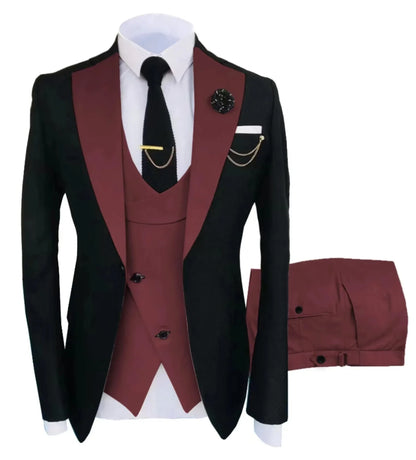 Costume de mariage 3 pièces pour homme – Veste, gilet et pantalon – Coupe ajustée – Tuxedo pour garçons d'honneur, costume pour adultes, pour les fêtes de mariage estivales à la plage