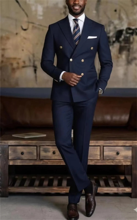 Men's Double Breasted Suit 2-Piece Set – Slim Fit Wedding & Business Formal Suit for Men