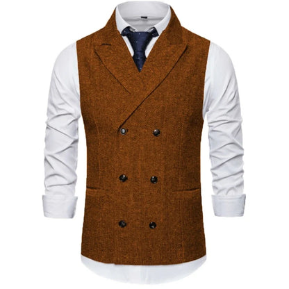 Men's Vest Double Breasted Herringbone Waistcoat for Weddings & Business Formal