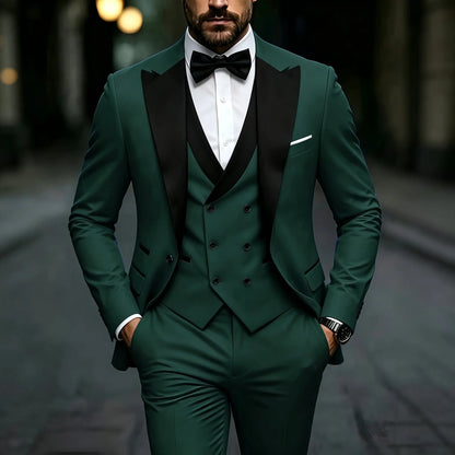 Fashion Men's Premium Solid Color Slim Fit Business Formal Suit Set, Perfect for Groom, Office, Wedding, Groomsman & Work Wear