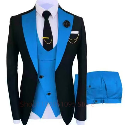 3 Pieces Slim Fit Men's Tuxedo Suits Formal Business Groom Costume for Wedding Party Prom - Jacket Pant Vest Set