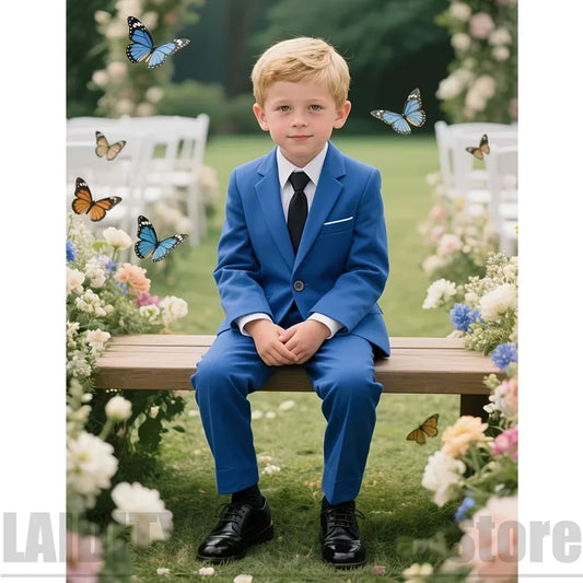 Children Boys Formal Suit Set Single Breasted Blazer Trousers Costume For Wedding Ceremony Birthday Stage Show Party Wear