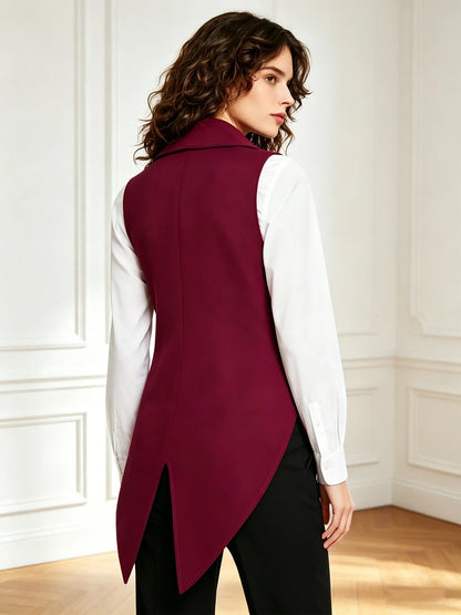 Women Vintage Tailcoat Tuxedo Waistcoat Open Front Sleeveless Jacket Lapel Satin Lining Formal Vest Nightclub Waitress Costume