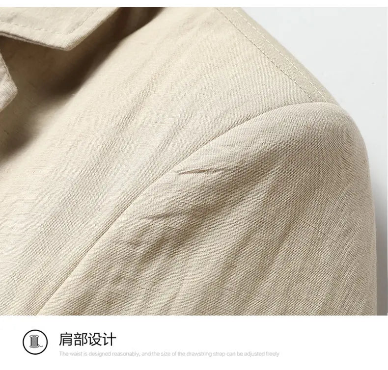 Spring and Autumn Slim-Fit Men's Stylish and Handsome Business Suits with Mid-Calf Length Jackets and Young Men's Linen Shirts