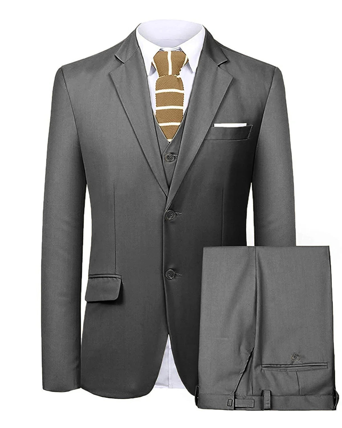 Men's 3 Pieces Suit Two Buttons Notch Lapel Jacket Waistcoat and Trousers Dinner Wedding Tuxedos Slim Fit Formal Business Suits