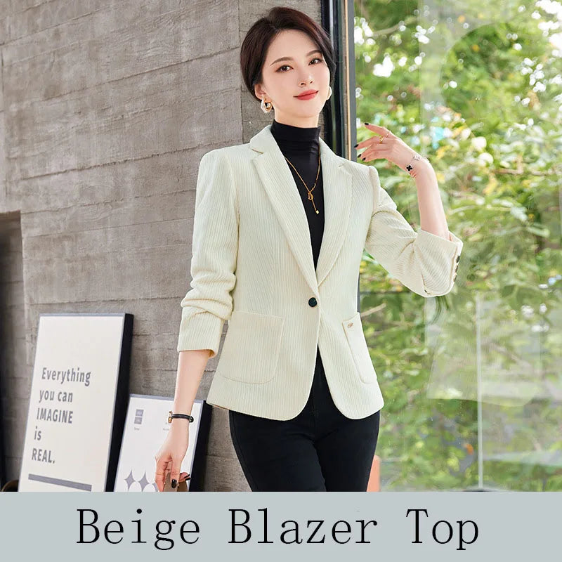 Autumn and Winter Blazer Women's Corduroy New Long Sleeve Professional Blazer Women's Coat Office Female Blazers Jacket Coat