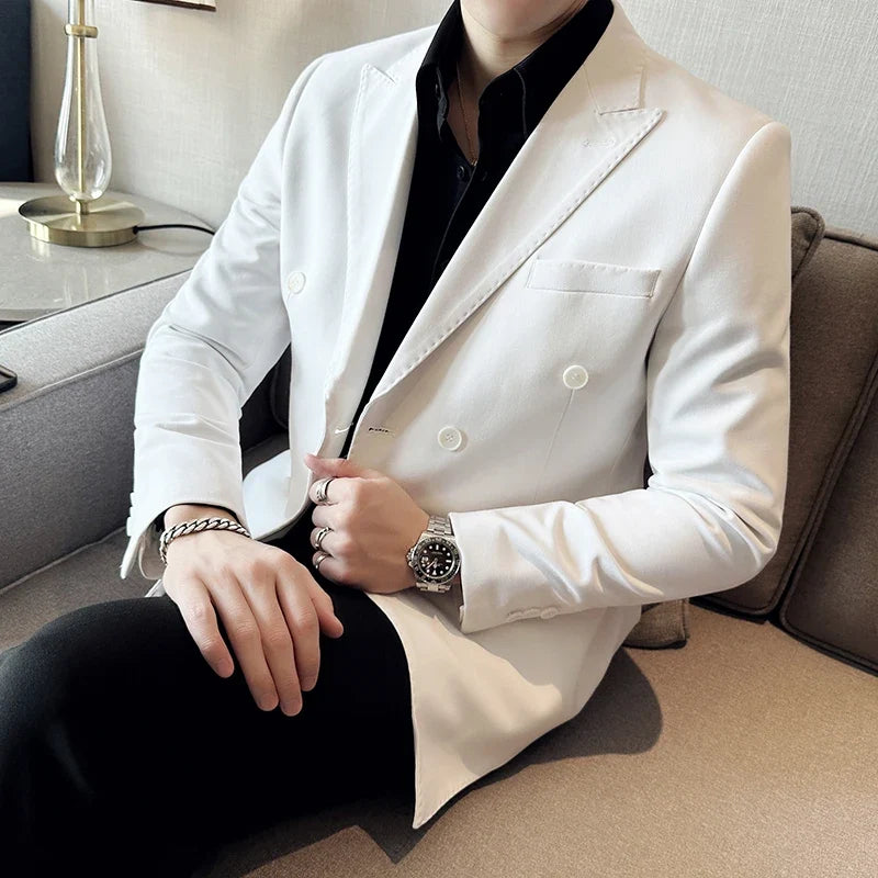 Autumn High-quality Double Breasted Slim Fit Suit Jacket Men Versatile Casual Business Blazer Wedding Social Banquet Formal Coat
