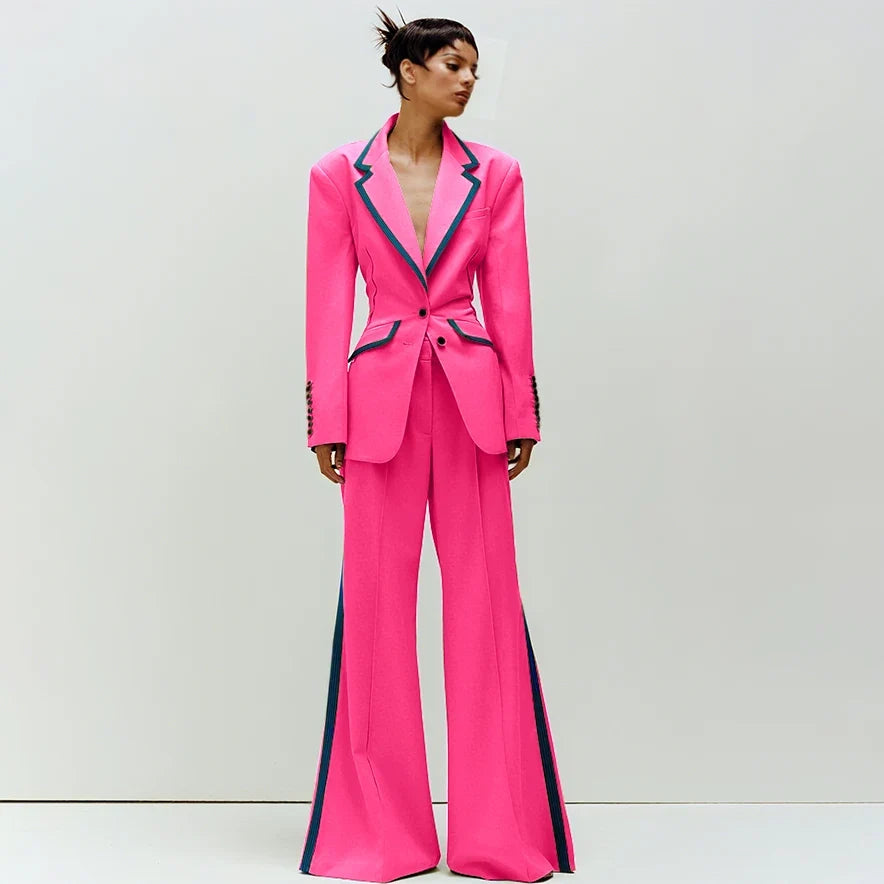 Women's Suit Slim Fit Two Piece(Blazer+Flare Trousers) Pants Set Professional Business Workwear Daily Outfit Suits for Ladies