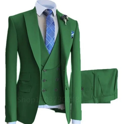 High-End Slim Fit 3 Pcs Set Formal Wedding Suits for Men Casual Business Groom Tuxedos with Jacket Vest Pants for Party Prom
