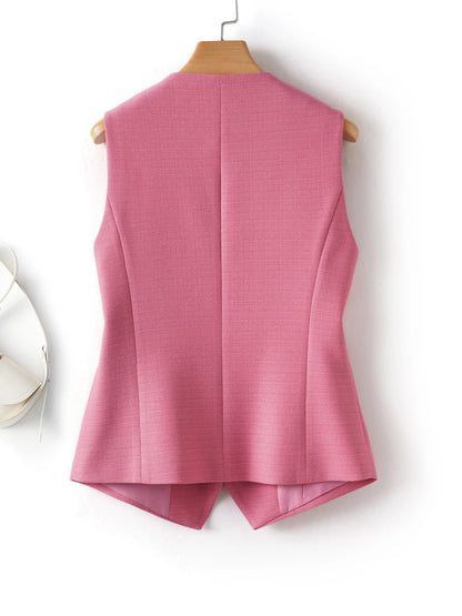 Fashionable Sleeveless Suit Vest for Women in Spring and Autumn Single-Breasted Short V Neck Top Layered with Workplace Elegant W