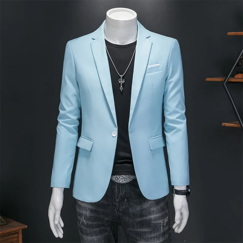Men's Slim Fit Single-Breasted Blazer for Business Casual and Wedding Occasions
