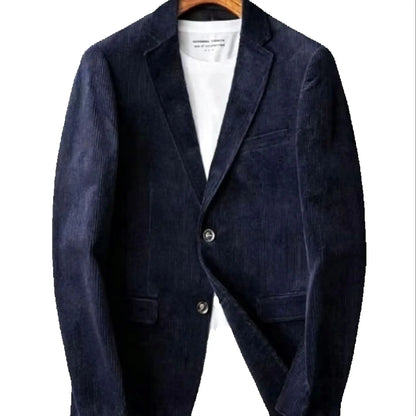 Navy Blue Corduroy Blazer for Men with Notch Lapel Single Breasted Dinner Jacket Elegant Slim Fit Smoking Suit Coat for Wedding