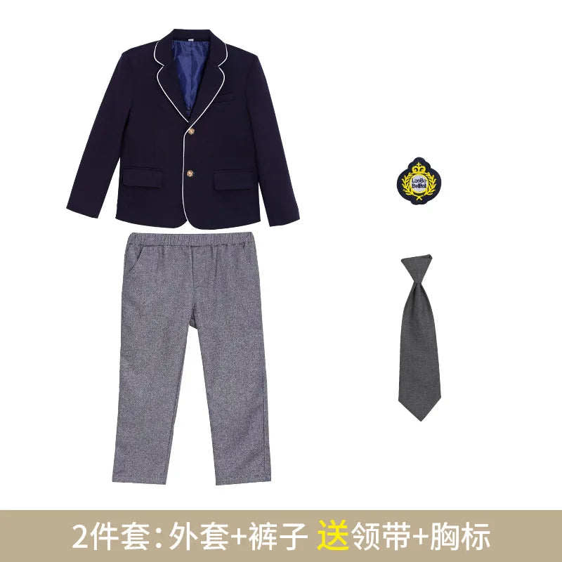 Kids School Uniforms Girls British Japanese Navy Jacket Suit Dress Boys Blazer Formal Outfits Chidren Student Clothes Class Sets