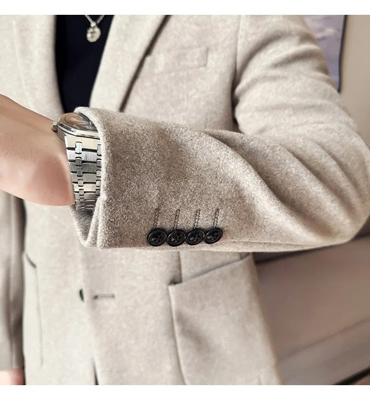 High Qualitys Thickened Wool Suit Jacket Autumn Winter New Luxury Solid Color Formal Men Business Slim Fit Social Party Tuxedo