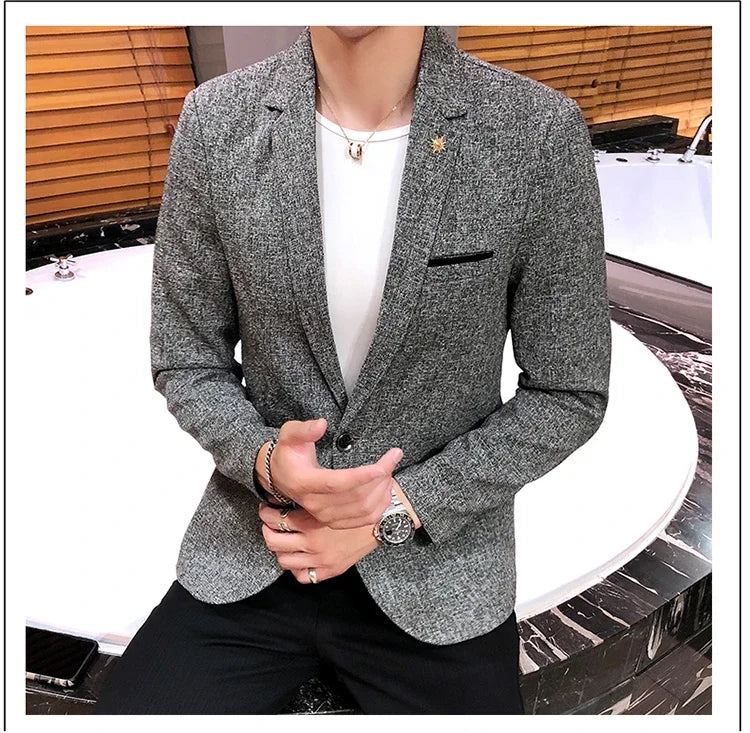 Blazer New Boutique Men's Solid Color British Style Fashion Casual Business Job Interview Gentleman Party Best Man Dress Suit