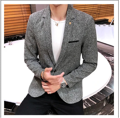 Blazer New Boutique Men's Solid Color British Style Fashion Casual Business Job Interview Gentleman Party Best Man Dress Suit