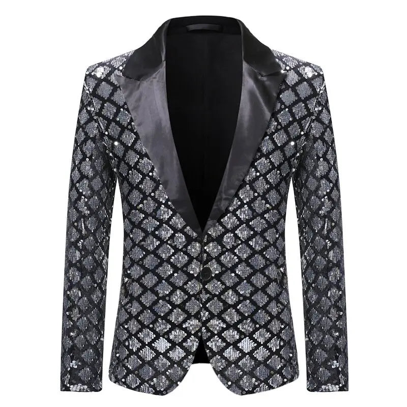 Men's Suit Jacket Autumn and Winter New High-quality Men's Polka Collar Suit Stage Banquet Hosting Party Diamond Sequin Dress