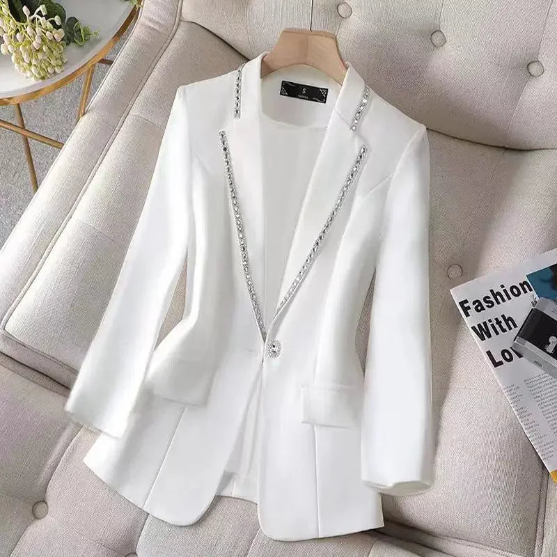 Over Glitter Diamond Female Coats and Jackets Black Long Sequin Jacket Dress Outerwear White Clothing Women's Blazers New In