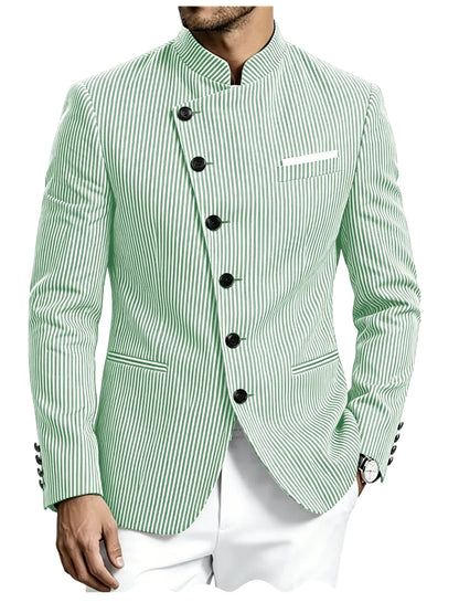 Men Mandarin Collar Suit Jacket Stand Collar Asymmetrical Single Breasted Men Blazer Slim Fit Business Formal Coat For Business