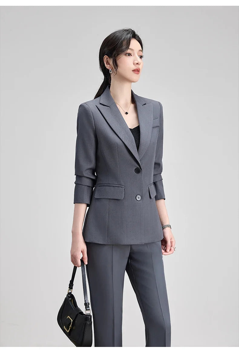Ladies Office Formal Trousers Suit for Women Autumn Elegant Long Sleeve Blazer and Pants Twe Pieces Matching Sets Outfits