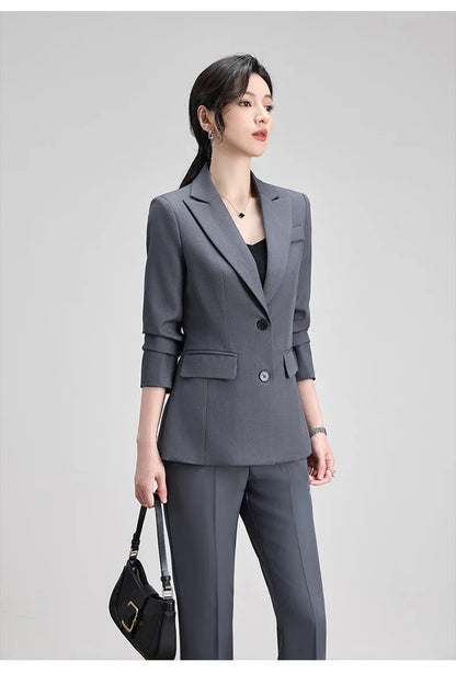 Ladies Office Formal Trousers Suit for Women Autumn Elegant Long Sleeve Blazer and Pants Twe Pieces Matching Sets Outfits