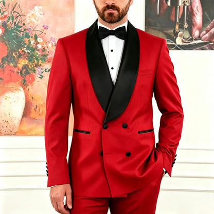 Men Suit Black 2 Pieces Double Breasted With Black Lapel For Wedding Birthday Banquet Party Business Work Office Jacket Pants
