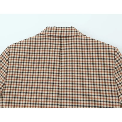 Stylish Plaid Pant Suits for Women New in Commuting Style Two Pieces Straight Plaid Blazer Matching Tonal Pleated Wide Leg Pants