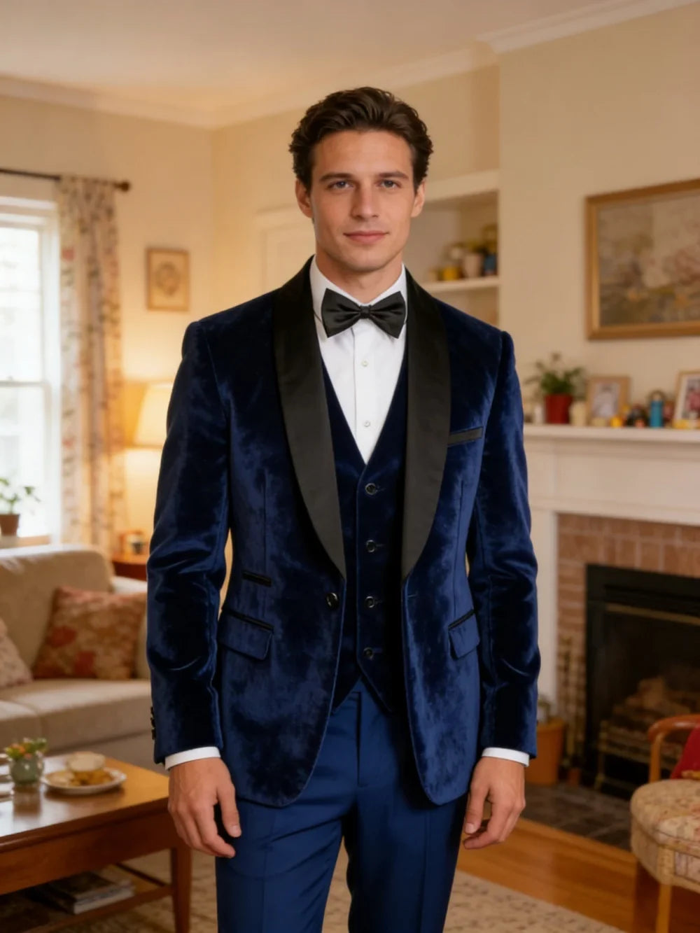 Blue Velvet Suit Set 3 Pieces For Men Business Party Outfit Slim Fit Man Suits Wedding Groom Sets New Handsome Classy Tuxedo