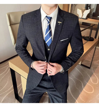 Suit  Men's Fashion Banquet Slimming Striped Dance Singer Trendy Host Casual Wedding Banquet Dress Male Star Performance Suit