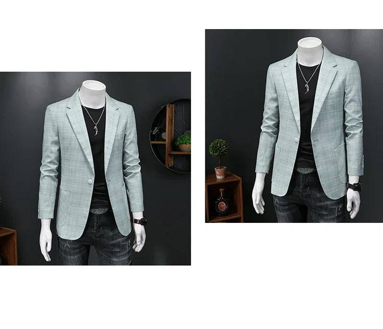 Top Quality Luxury Plaid Business Slim Fit Men Blazer Jacket 2024 Spring Autumn Casual Blazers For Men Elegant Dress Suit Jacket