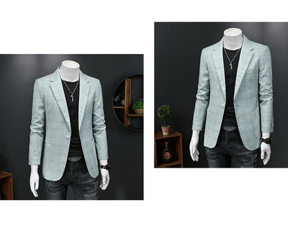 Top Quality Luxury Plaid Business Slim Fit Men Blazer Jacket 2024 Spring Autumn Casual Blazers For Men Elegant Dress Suit Jacket
