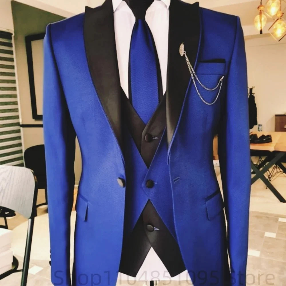 Costume 3 pièces ajusté pour homme avec blazer, gilet et pantalon, pour mariage ou soirée, smoking de luxe