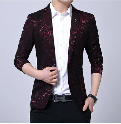 Men's Blazer Korean Style Dark Pattern Single Breasted Smart Casual Spring