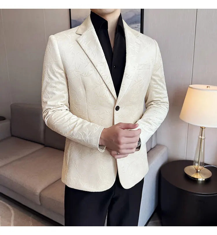 British Style Velvet Men Blazers Autumn Winter Slim Fit Casual Business Suit Jackets Wedding Groom Banquet Formal Coats