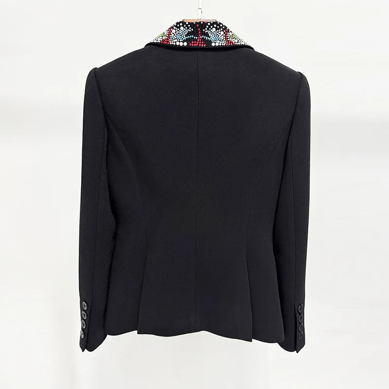 2026 Spring New Women Blazer Studded Colorful Diamonds Single Button Slim Fit Elegant Trend Office Lady Luxury Coat HK17503