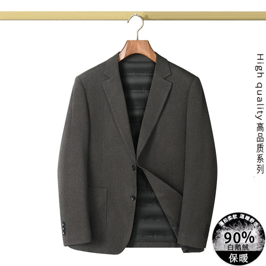 High-quality men's fashionable, cool and casual winter down suit, 90 white goose down British-style suit jacket