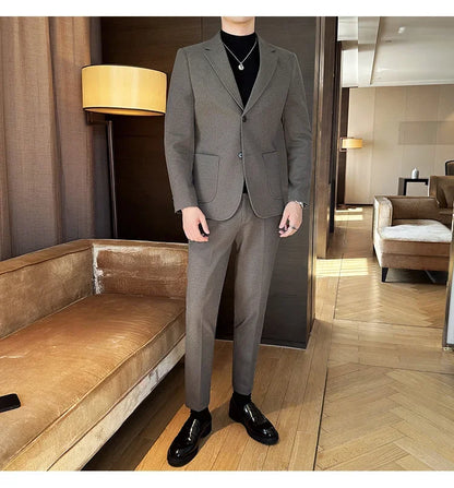 Plus Size 7XL-M ( Jacket+Pant）Autumn Winter Thickened Starry Sky Woolen Suit High Quality Slim Fit Business Social Casual 2 Pcs
