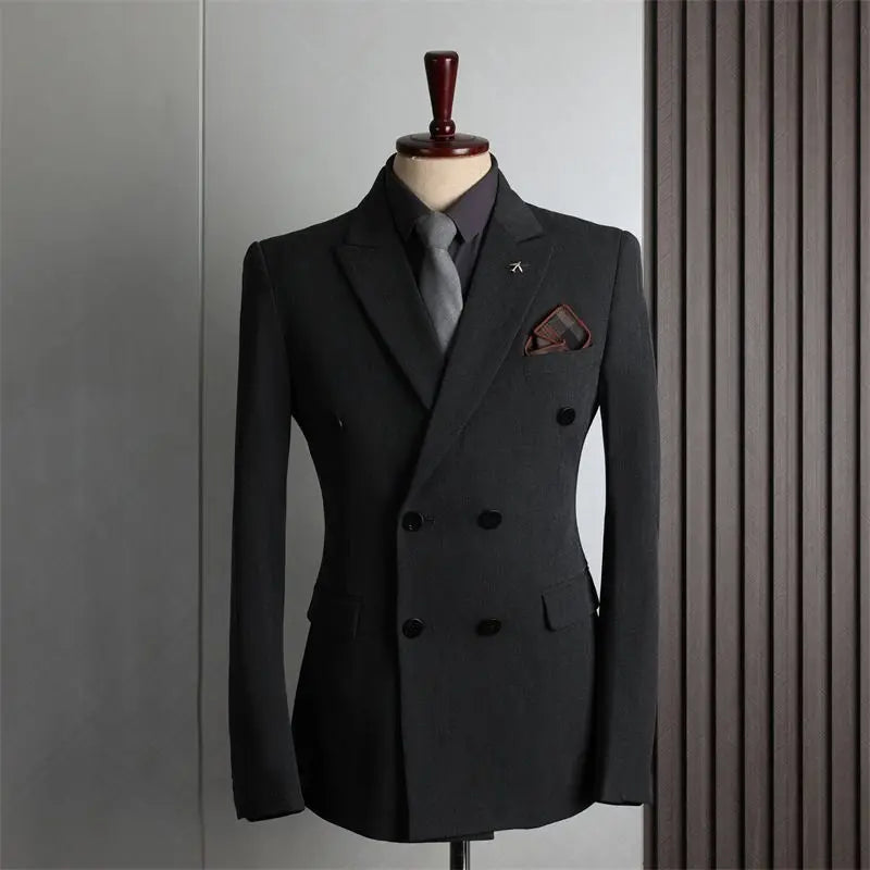 Men's 2-Piece Beaded Crystal Double Breasted Slim Fit Tuxedo Suit – Wedding Groom Dinner Prom