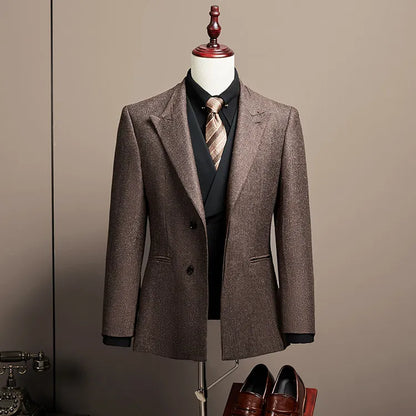 Men's Large Size Autumn Blazer – Smart Casual Polyester Suit Jacket