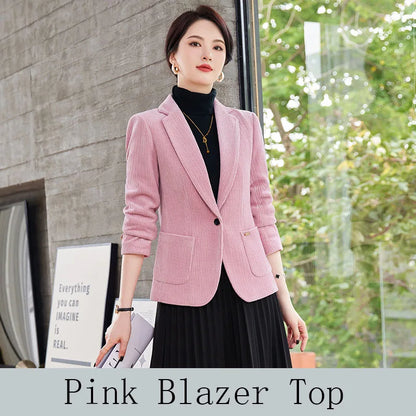 Autumn and Winter Blazer Women's Corduroy New Long Sleeve Professional Blazer Women's Coat Office Female Blazers Jacket Coat
