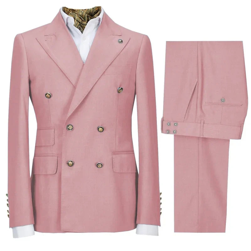 Men Suit 2 Pieces Gray Double Button Solid With Lapel For Wedding Banquet Birthday Party Business Work Set Jacket With Pants