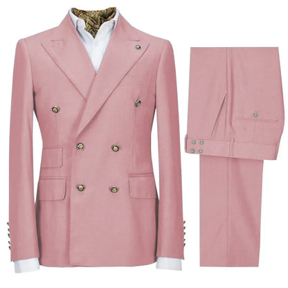 Men Suit 2 Pieces Gray Double Button Solid With Lapel For Wedding Banquet Birthday Party Business Work Set Jacket With Pants
