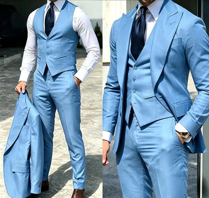 Classy Wedding Tuxedos Suits Slim Fit Bridegroom For Men 3 Pieces Groomsmen Suit Male Cheap Formal Business  (Jacket+Vest+Pants